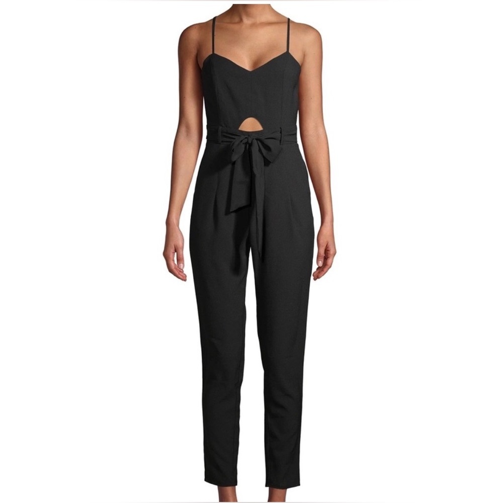 NEW $64 Black Material Girl Macys jumpsuit with tie waist and cutout detail S